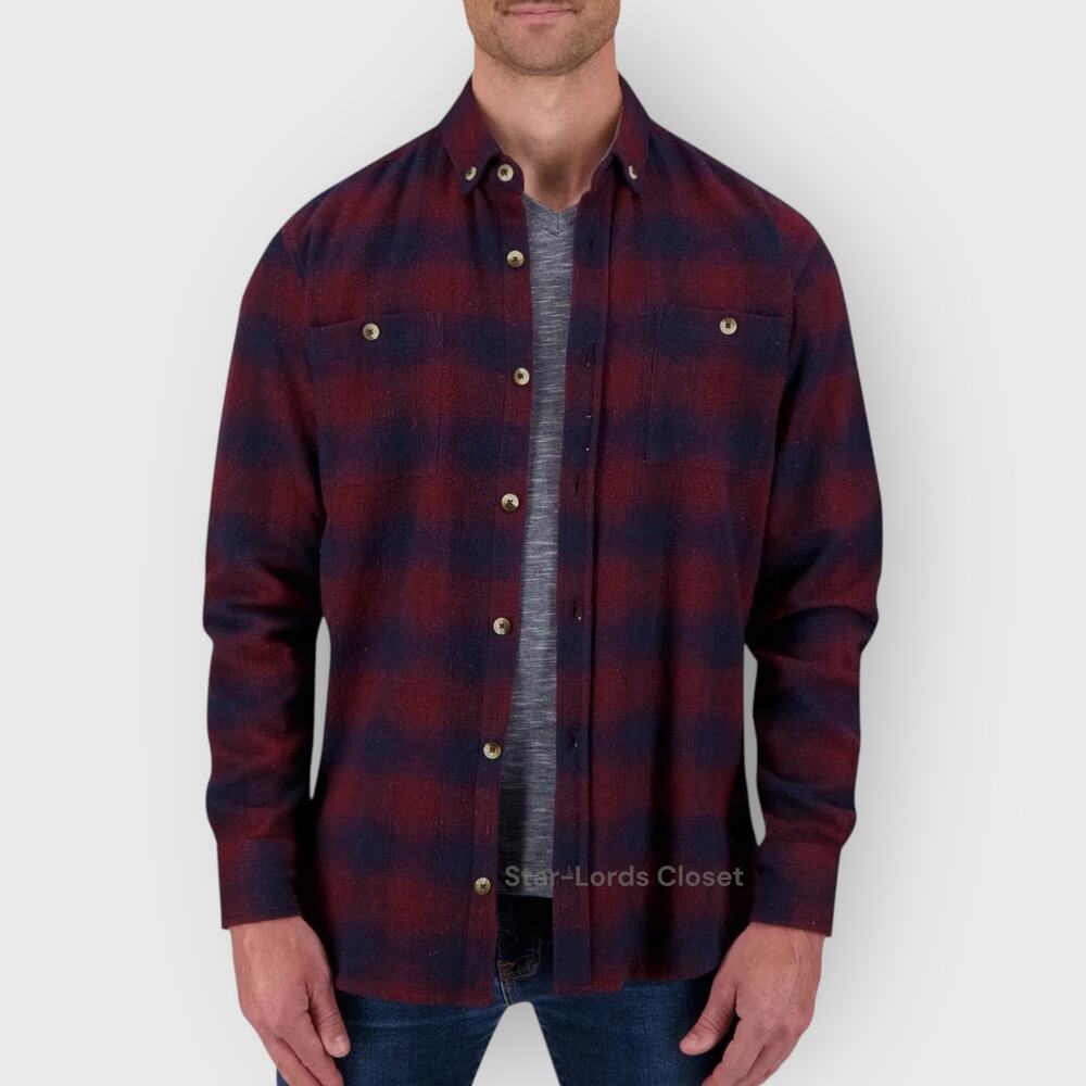 Report Collection Plaid Flannel Shirt Mens Small Wine Red Casual